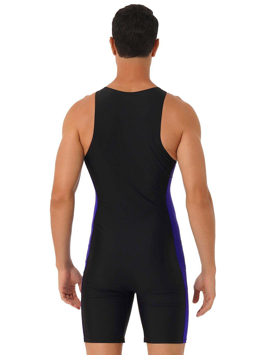 Mens Swimwear One-piece Wetsuit Swimming Bathing Suit Round Neck Sleeveless Side Shorts Bodysuit Triathlon Front Zipper Swimsuit