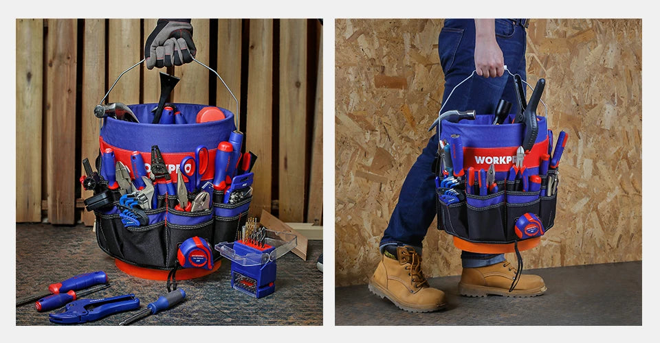 WORKPRO 5 Gallon Bucket Tool Organizer Bucket Boss Tool Bag with 51 Pockets Fits to 3.5-5 Gallon Bucket (Tools Excluded)