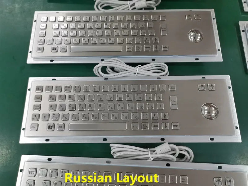 67 Keys IP65 Waterproof Stainless Steel Rear Panel Mount Kiosk Rugged Keyboards Industrial Metal Keyboard With Trackball