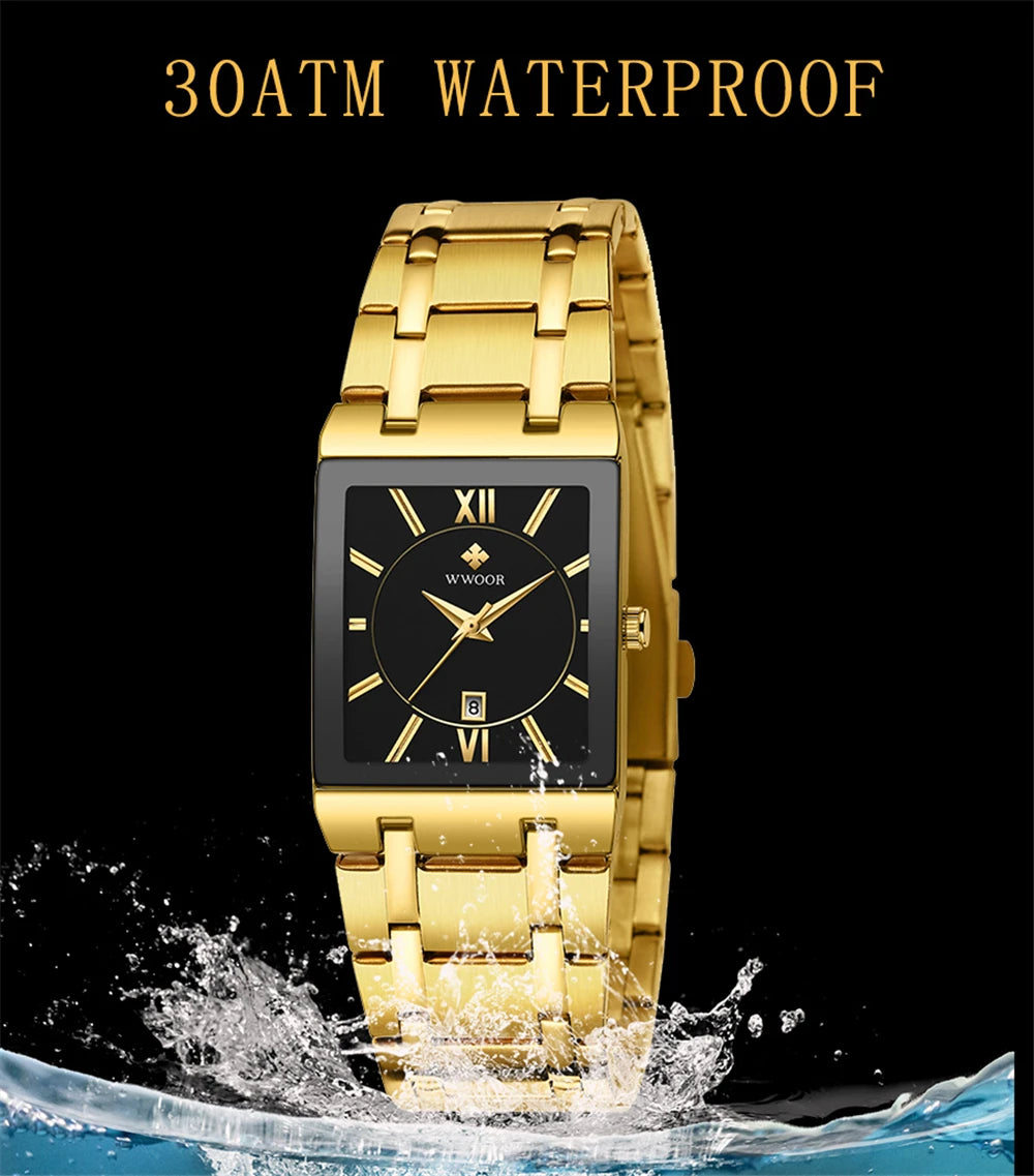 WWOOR Fashion Square White Watches Mens Top Brand Luxury Quartz Wristwatches For Men Casual Waterproof Silver Clock Reloj Hombre
