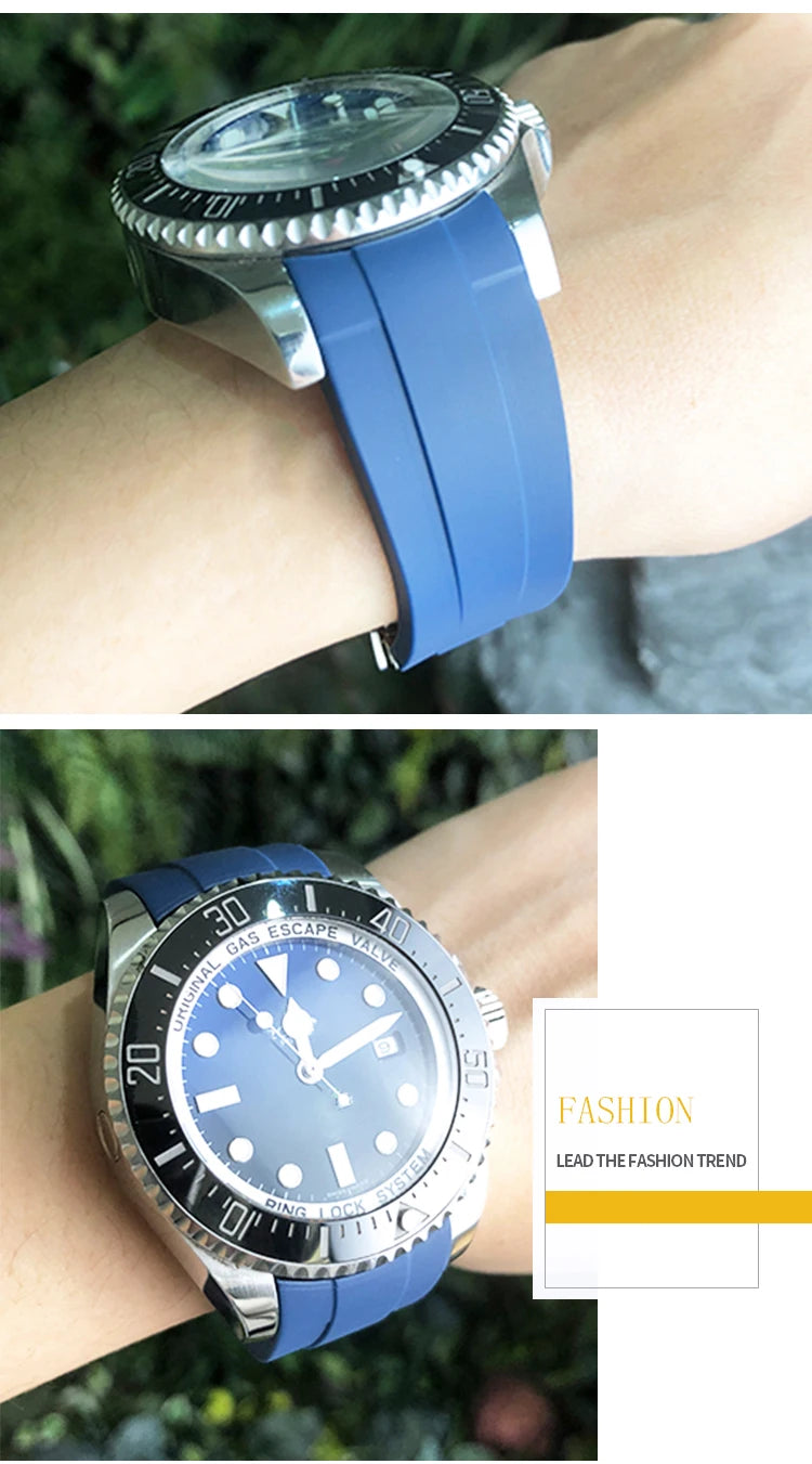 Rubber Strap 21mm 22mm Fit for Rolex DEEPSEA Sea-Dweller Submariner Blue Black Waterproof Sports Silicone Watch Strap Free Tools