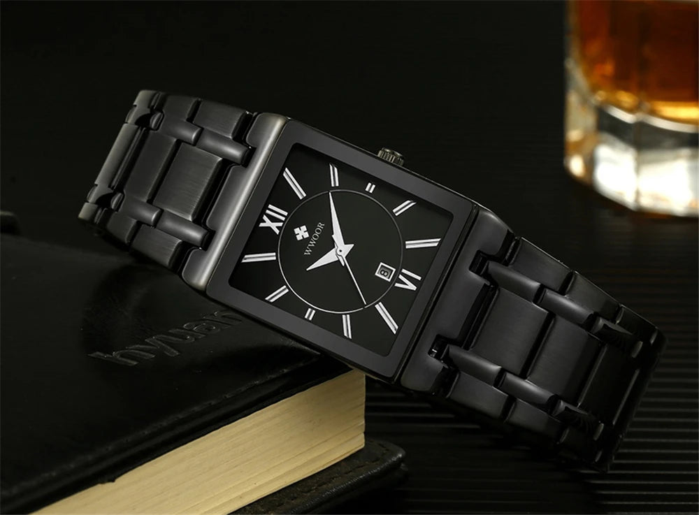WWOOR Fashion Square White Watches Mens Top Brand Luxury Quartz Wristwatches For Men Casual Waterproof Silver Clock Reloj Hombre