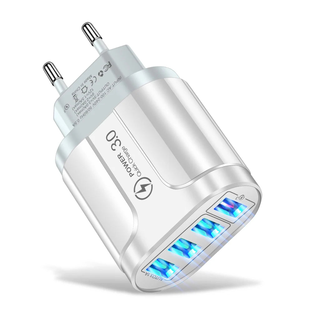 4 USB 45W USB Charger Fast Charge QC 3.0 Wall Charging For iPhone 12 11 Samsung Xiaomi Mobile 4 Ports EU US Plug Adapter Travel