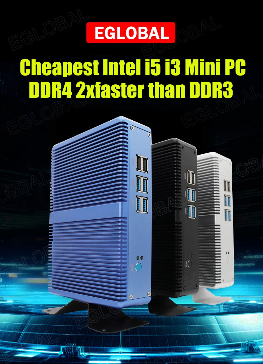 Eglobal Cheap Fanless Mini PC Windows 10 Pro Intel i5 7200U i3 7167U DDR4/DDR3 Barebone Computer Components4K HTPC WiFi HDMI VGA