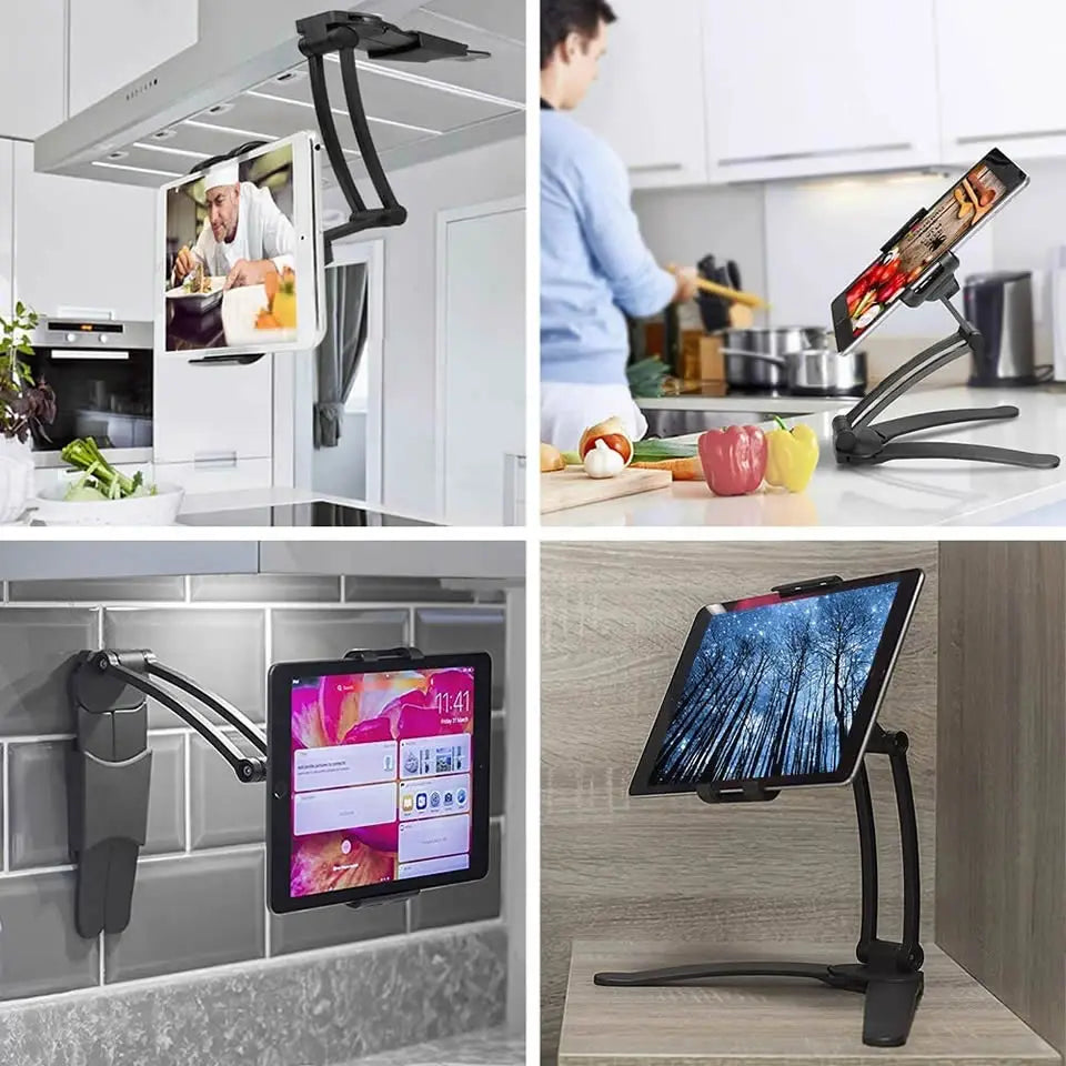 OUTMIX Aluminum Kitchen Tablet Stand Phone Holder Flodable Adjustable 5-13 inches Tablet Phone Desktop Mount for iPad Pro 12.9