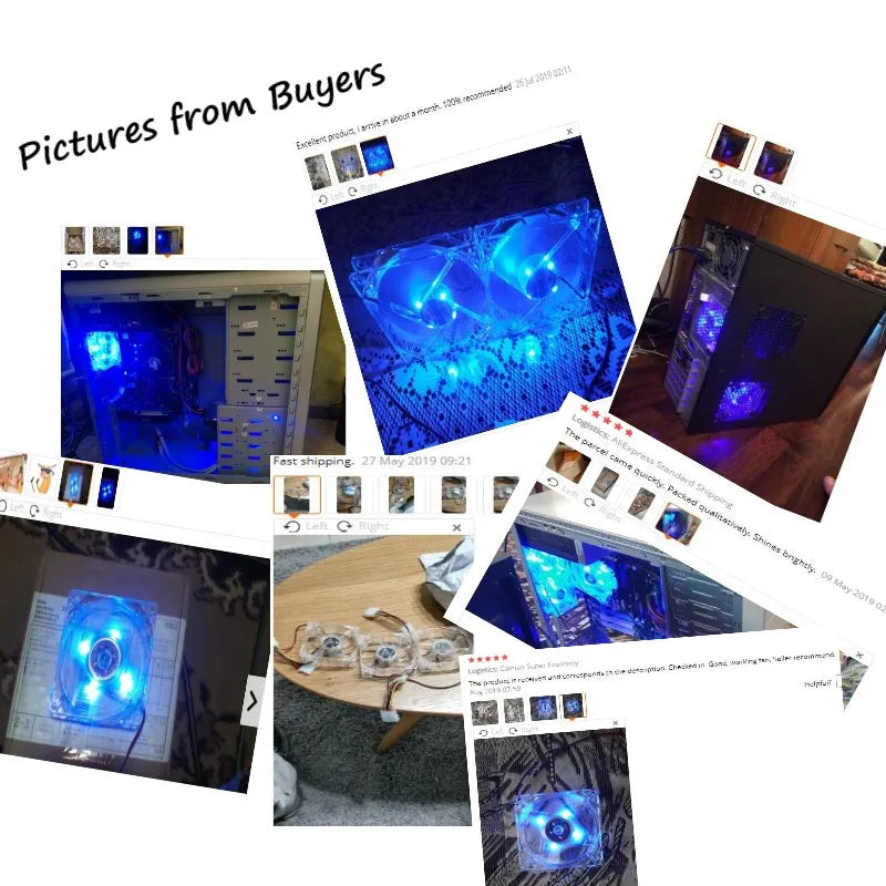 PC Computer CPU Fan 80mm Cooling Fan with Blue Led Light 8025 8cm Silent DC 12V LED Luminous Chassis Molex 4D plug Axial fan