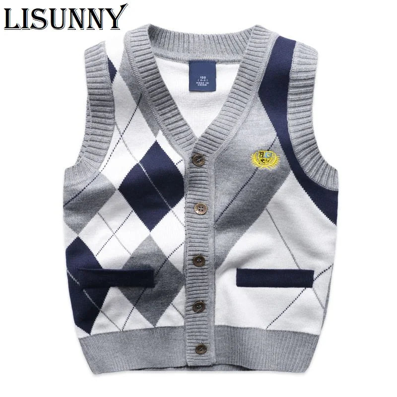 2025 Autumn Spring Kids Boy Sweater Vest Girl Children Clothing Plaid Stitching Coat Baby Cotton thick top Boys Cardigan Vest
