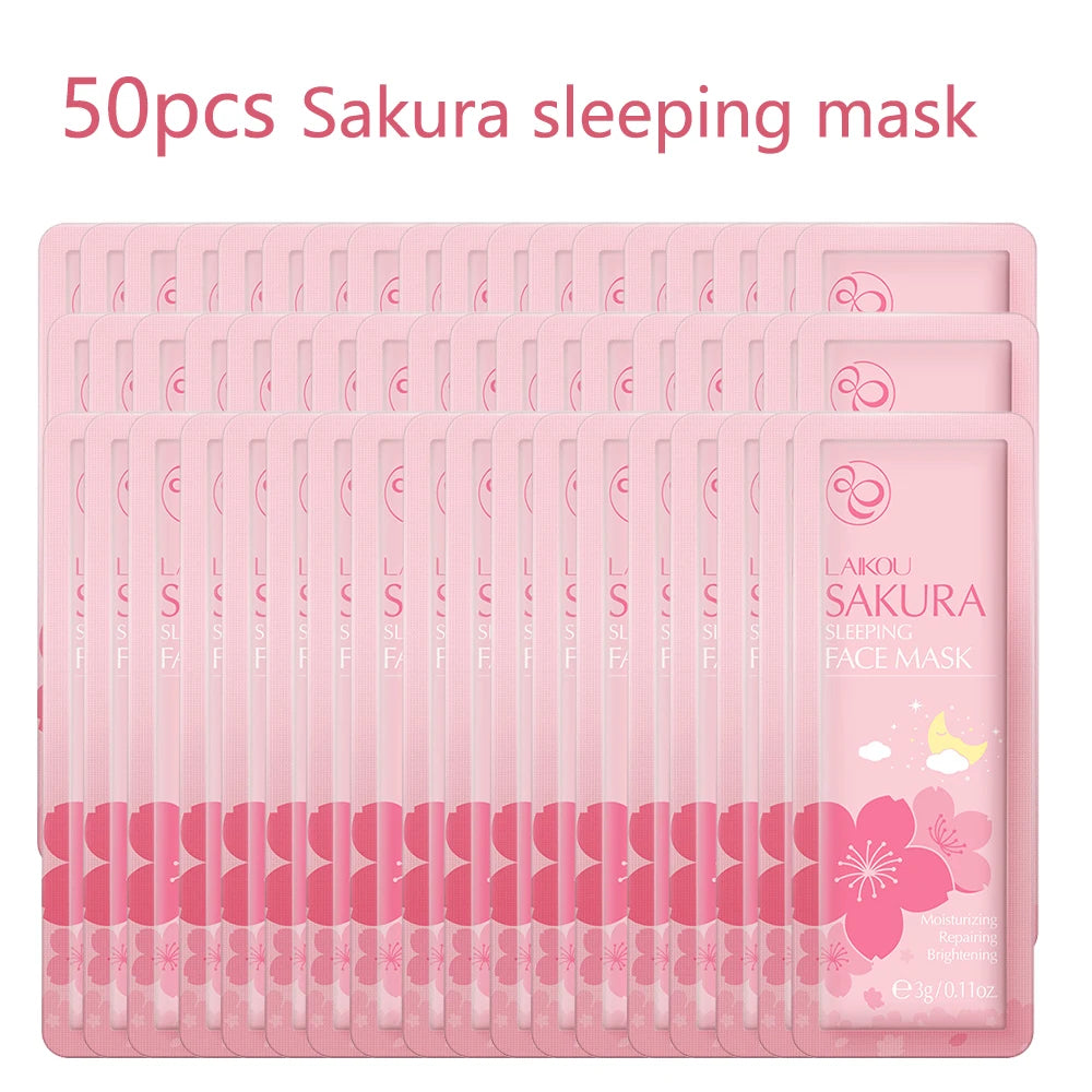 50pcs LAIKOU Sakura Moisturizing Sleeping Face Mask Night Repairing Facial Cream Packs Nourishing Hydrating Smooth Mask for Face