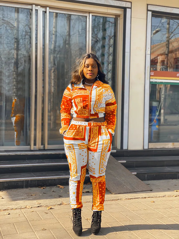 Paisley Bandana Print Two 2 Piece Set Women Fitness Sweatsuit Zipper Up Sweatshirt + Jogger Pants Set Tracksuit Vintage Outfits