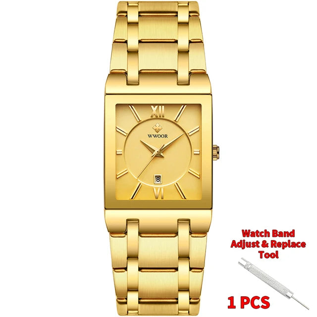 WWOOR Fashion Square White Watches Mens Top Brand Luxury Quartz Wristwatches For Men Casual Waterproof Silver Clock Reloj Hombre