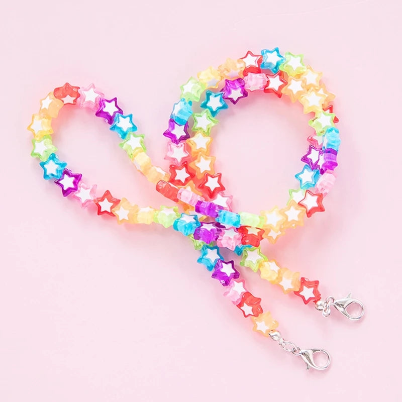 Kids Acrylic Rainbow Colorful Star Heart Beaded Chain Face Mask Holder Lanyard Eyeglass Anti-Lost Strap Necklace String