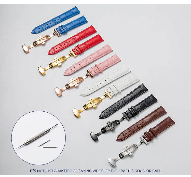 Calfskin Leather WatchBand 12mm 13mm 14mm 15mm 16mm 17mm 18mm 19mm 20mm 21mm 22mm 23mm 24mm Wrist Strap Butterfly Buckle Band