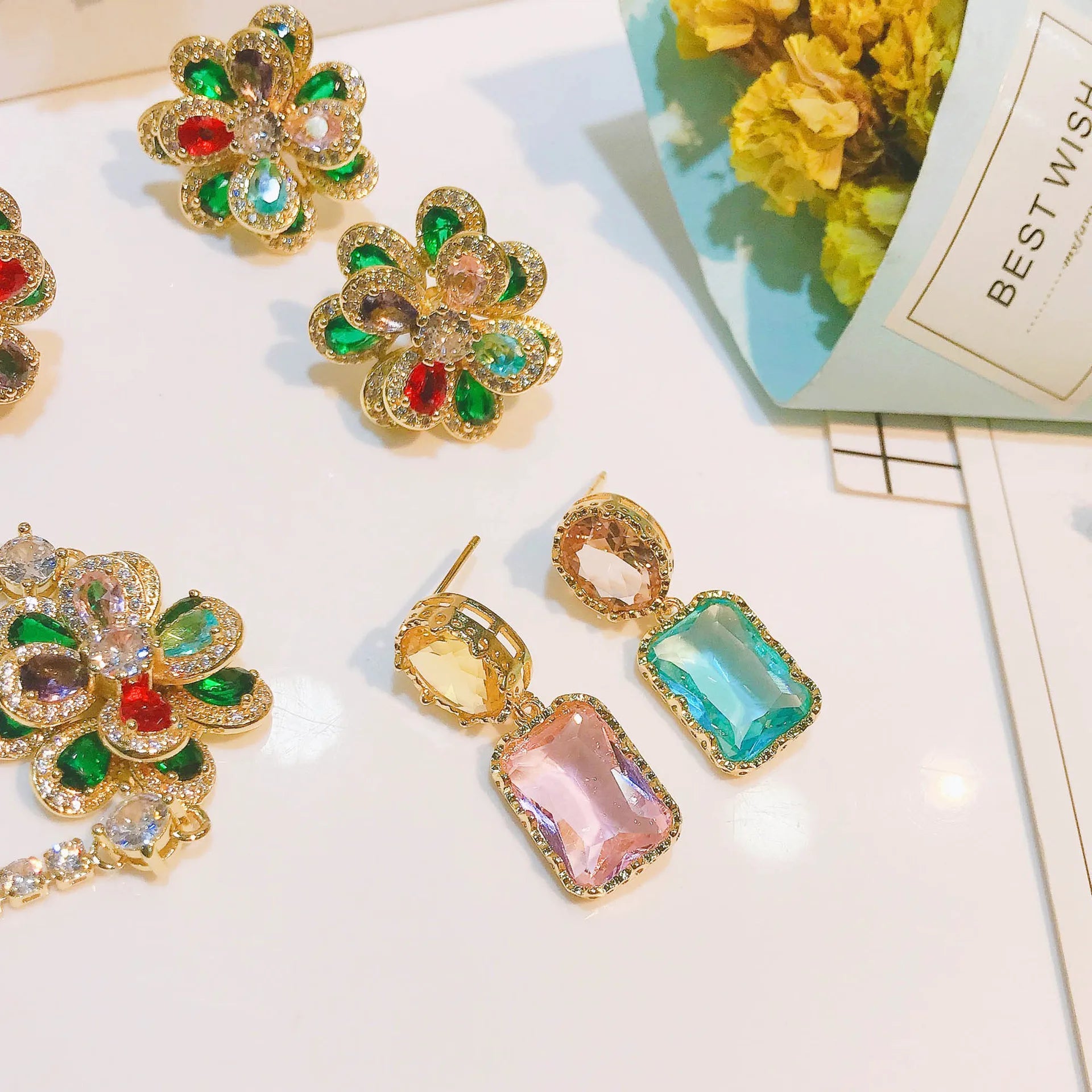 Beautiful Colorful Baroque Crystal Stones AB Style Earrings Luxury Fashion Designers New Jewelry