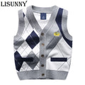 2025 Autumn Spring Kids Boy Sweater Vest Girl Children Clothing Plaid Stitching Coat Baby Cotton thick top Boys Cardigan Vest