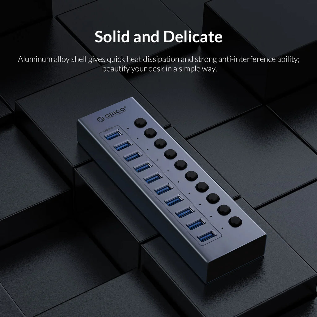 ORICO Industrial USB 3.0 HUB 7/10/13/16 Aluminum USB Splitter On/Off Switch With 12V Power Adapter Support Charging for Computer