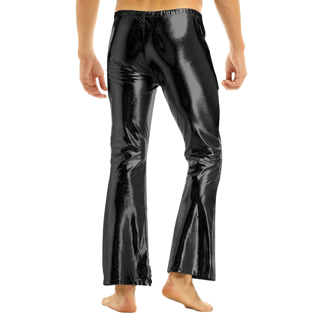 Mens Shiny Metallic 70s Disco Flared Pants Hippie Vintage Hip Hop Carnival Performance Costume Sequins Bell Bottoms Trousers