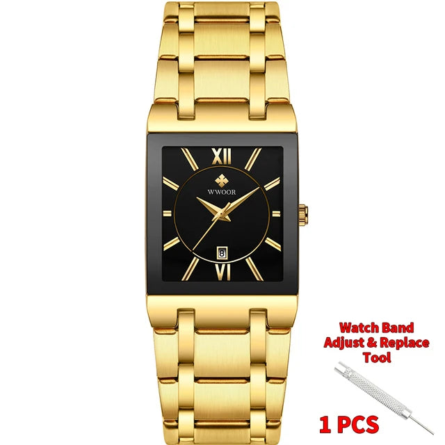 WWOOR Fashion Square White Watches Mens Top Brand Luxury Quartz Wristwatches For Men Casual Waterproof Silver Clock Reloj Hombre