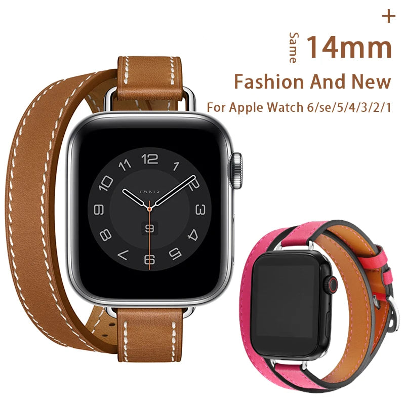 Band for Apple Watch Ultra 49mm 45mm 42mm 44mm 41mm 38mm 40mm Double Tour Leather Strap Iwatch Series 9 8 7 6 Se 5 4 3 2 Correa