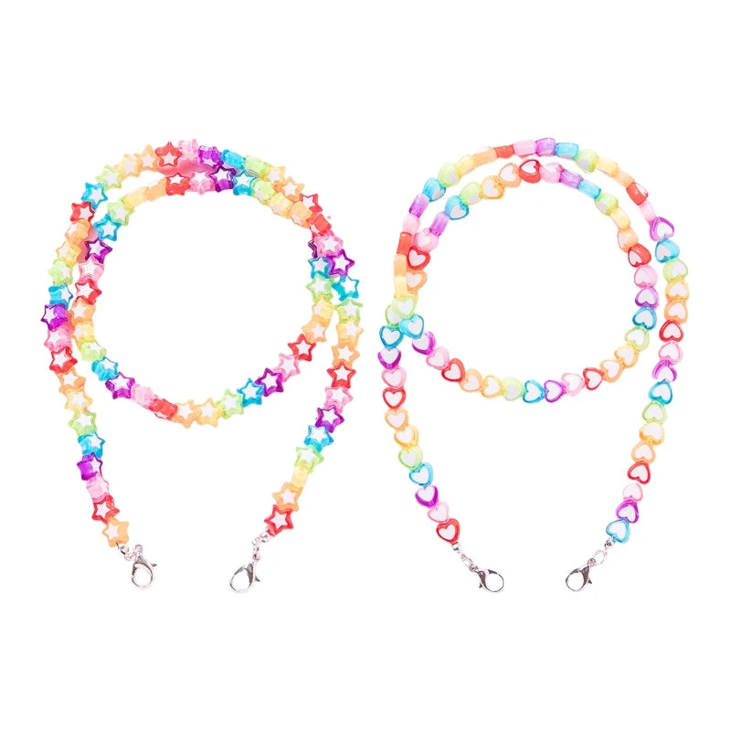 Kids Acrylic Rainbow Colorful Star Heart Beaded Chain Face Mask Holder Lanyard Eyeglass Anti-Lost Strap Necklace String