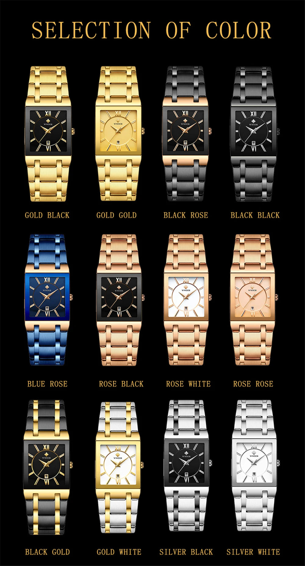 WWOOR Fashion Square White Watches Mens Top Brand Luxury Quartz Wristwatches For Men Casual Waterproof Silver Clock Reloj Hombre
