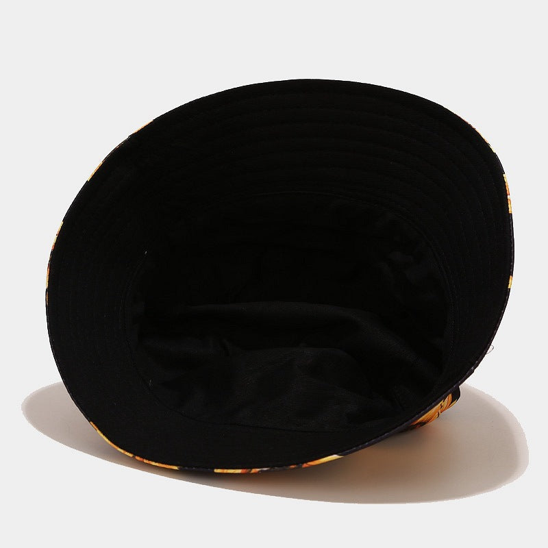 New Double-side Harajuku Bucket Hat Fishing Outdoor Cap Women Bucket Fishing Hats Sunscreen Sunflower Embroidery Fisherman Hat