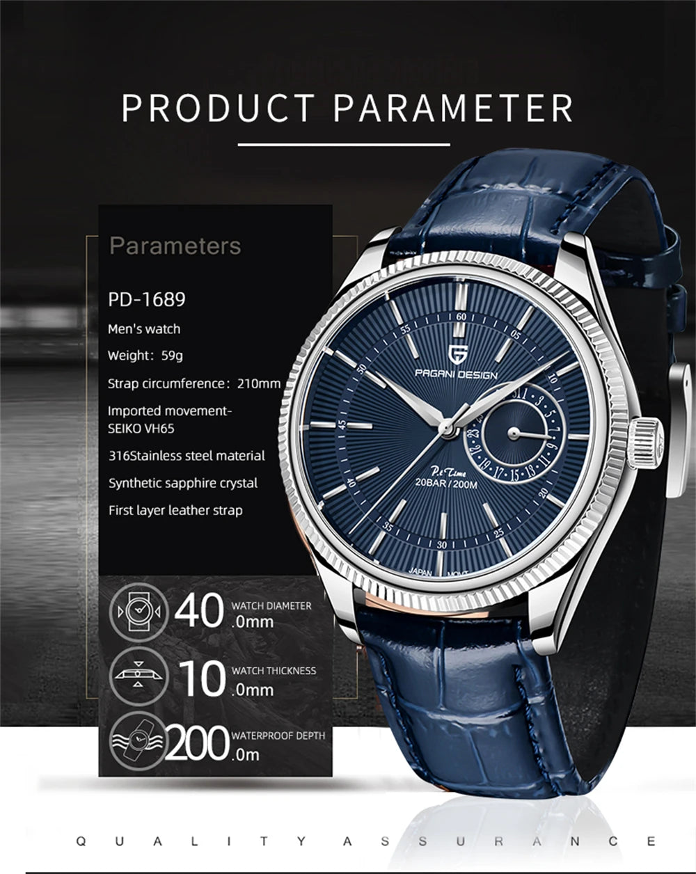 PAGANI DESIGN 2026 Men's Watches Automatic Watch Men Sapphire Quartz Wristwatches Chronograph 10Bar Waterproof Relogio Masculino