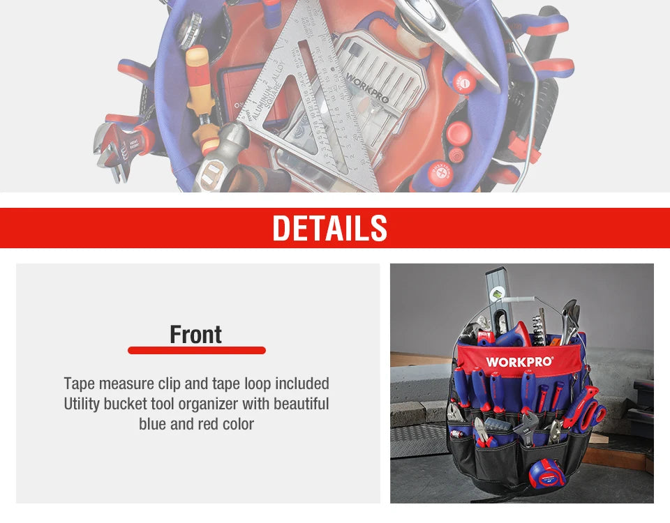 WORKPRO 5 Gallon Bucket Tool Organizer Bucket Boss Tool Bag with 51 Pockets Fits to 3.5-5 Gallon Bucket (Tools Excluded)