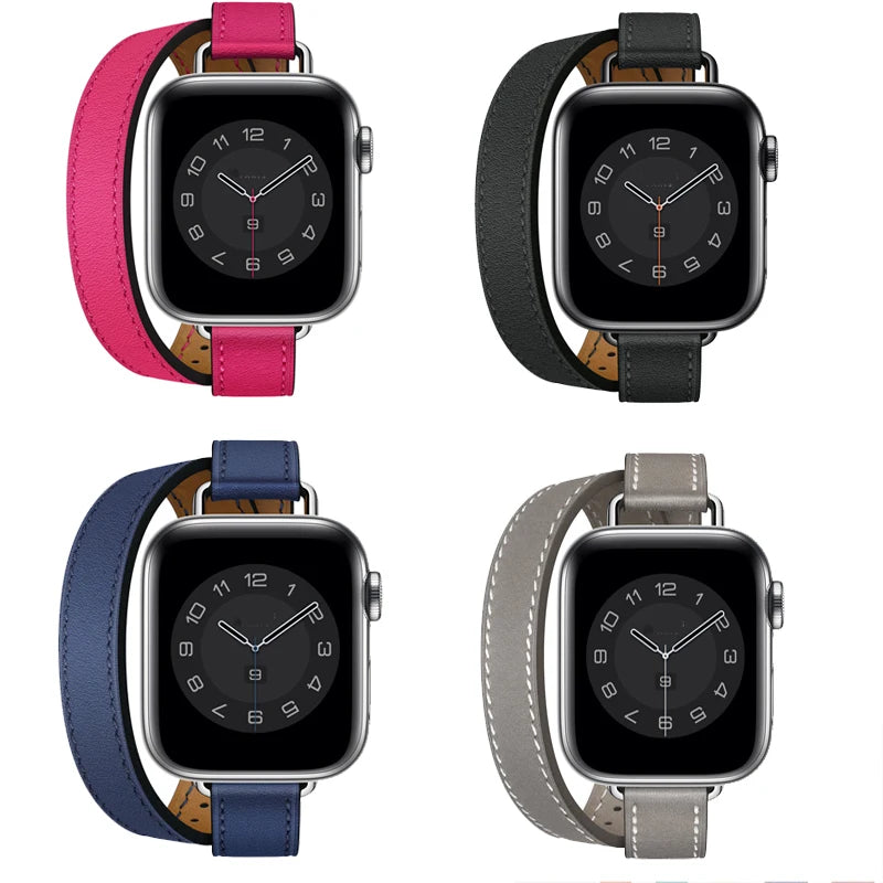 Band for Apple Watch Ultra 49mm 45mm 42mm 44mm 41mm 38mm 40mm Double Tour Leather Strap Iwatch Series 9 8 7 6 Se 5 4 3 2 Correa
