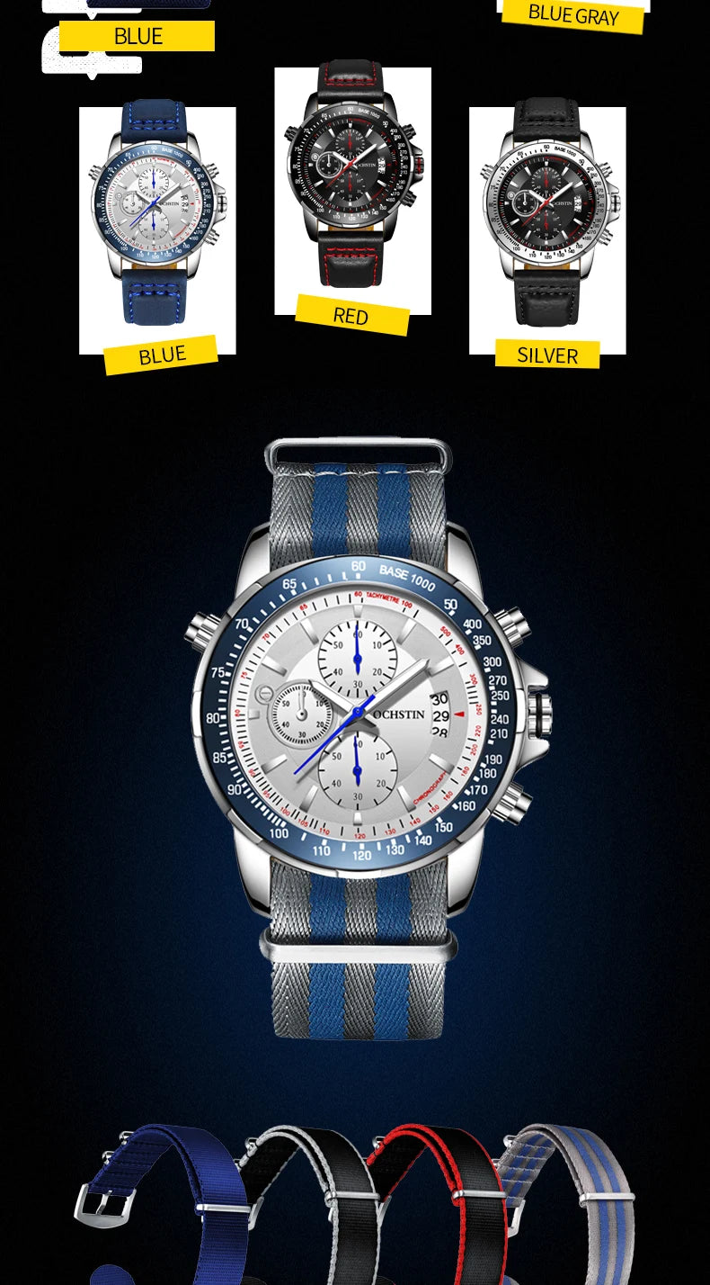 2025 New OCHSTIN Mens Pilot Watch Military Wristwatches For Men  Sports Chronograph Waterproof Nylon Leather Quartz Male Clock