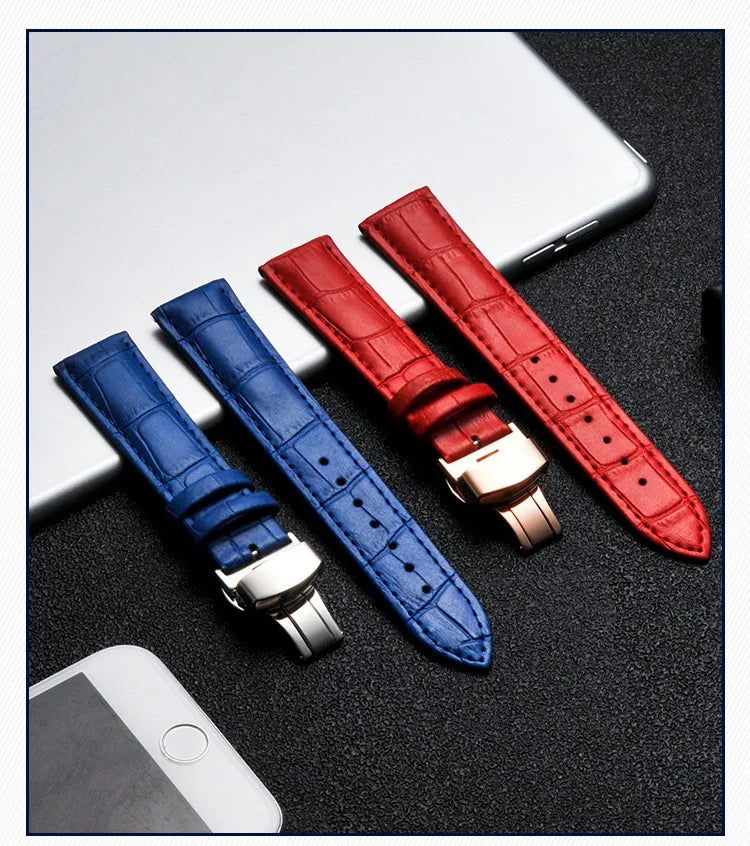 Calfskin Leather WatchBand 12mm 13mm 14mm 15mm 16mm 17mm 18mm 19mm 20mm 21mm 22mm 23mm 24mm Wrist Strap Butterfly Buckle Band