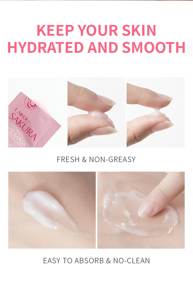 50pcs LAIKOU Sakura Moisturizing Sleeping Face Mask Night Repairing Facial Cream Packs Nourishing Hydrating Smooth Mask for Face