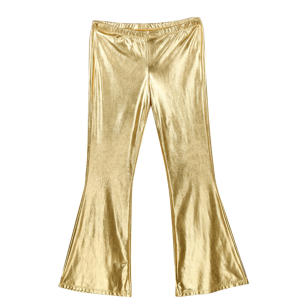 Mens Shiny Metallic 70s Disco Flared Pants Hippie Vintage Hip Hop Carnival Performance Costume Sequins Bell Bottoms Trousers