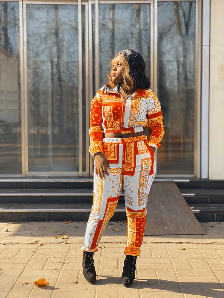 Paisley Bandana Print Two 2 Piece Set Women Fitness Sweatsuit Zipper Up Sweatshirt + Jogger Pants Set Tracksuit Vintage Outfits