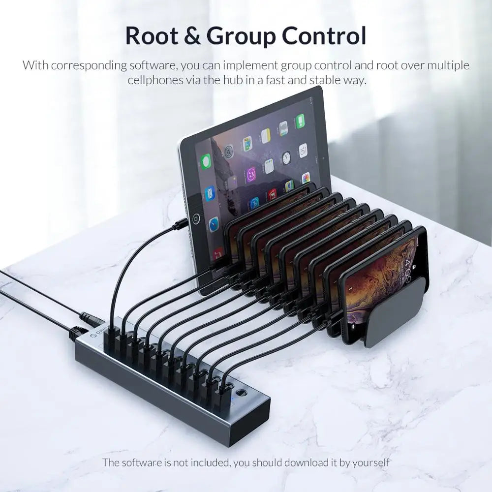 ORICO Industrial USB 3.0 HUB 7/10/13/16 Aluminum USB Splitter On/Off Switch With 12V Power Adapter Support Charging for Computer
