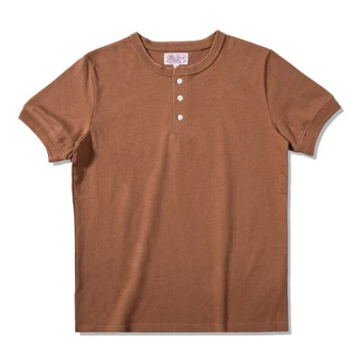 T1-0007 Red Tornado Asian Size Super Good Quality Mans 260GSM Heavy Thick Casual Henley Tee Cotton 7 Colors