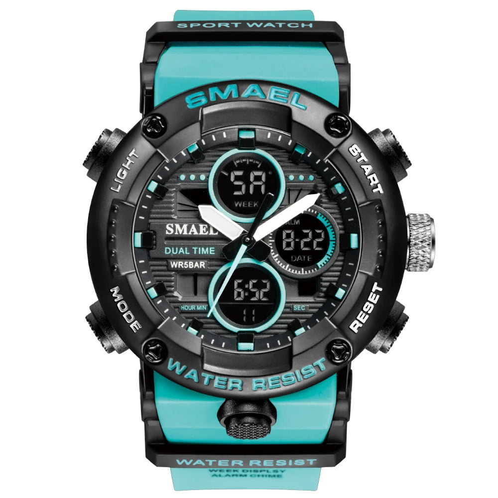 SMAEL Sport Watch for Male Quartz LED Digital Stopwatch Big Dial Clock Waterproof Dual Time Display Wristwatch