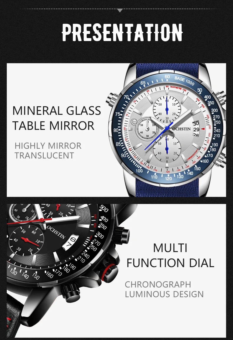 2025 New OCHSTIN Mens Pilot Watch Military Wristwatches For Men  Sports Chronograph Waterproof Nylon Leather Quartz Male Clock