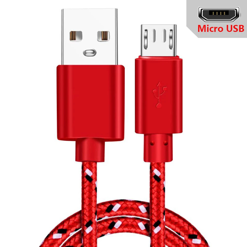 Micro USB Cable 1m Data Sync USB Charger Cable For Xiaomi Samsung Huawei Android Phone Nylon Braided Charging Microusb Cables