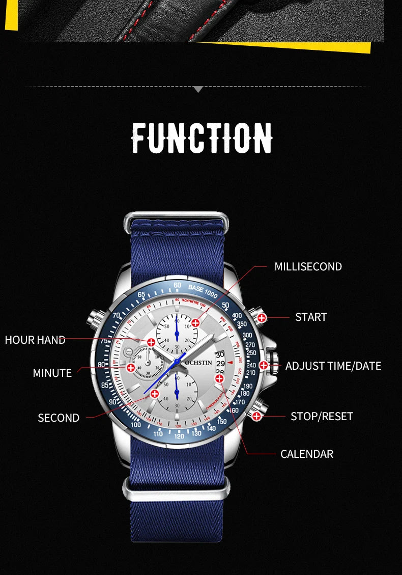 2025 New OCHSTIN Mens Pilot Watch Military Wristwatches For Men  Sports Chronograph Waterproof Nylon Leather Quartz Male Clock