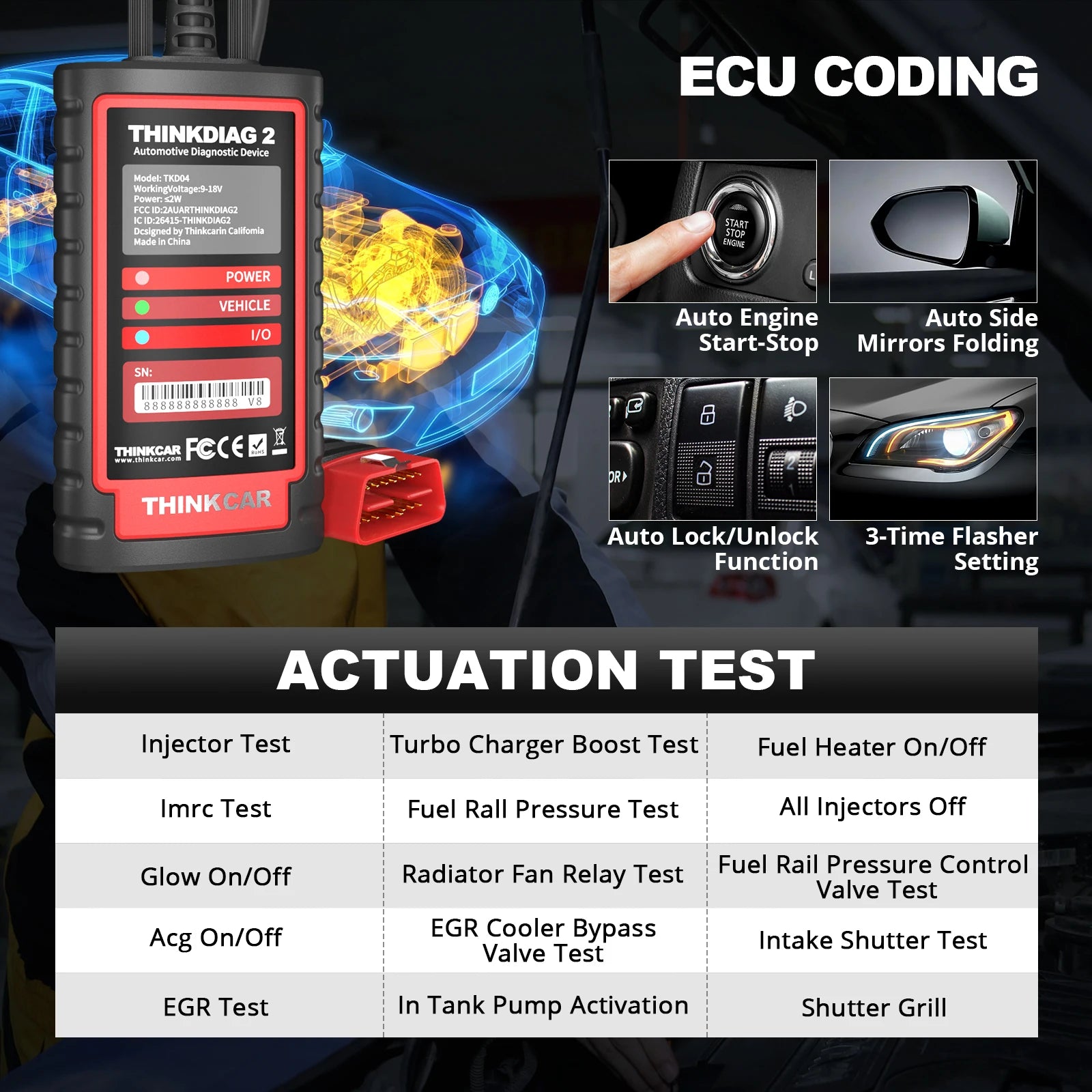 US EU Thinkdiag 2 OBD2 Scanner Support CAN FD Protocols Fit for Car Brands Free Full Softwares 16 Reset Functions ECU Code