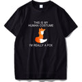 Fox T shirt Men EU Size This Is My Human I'm Really A Fox Funny Cute Animal Black 100% Cotton Tshirt Slim Fit Streetwear