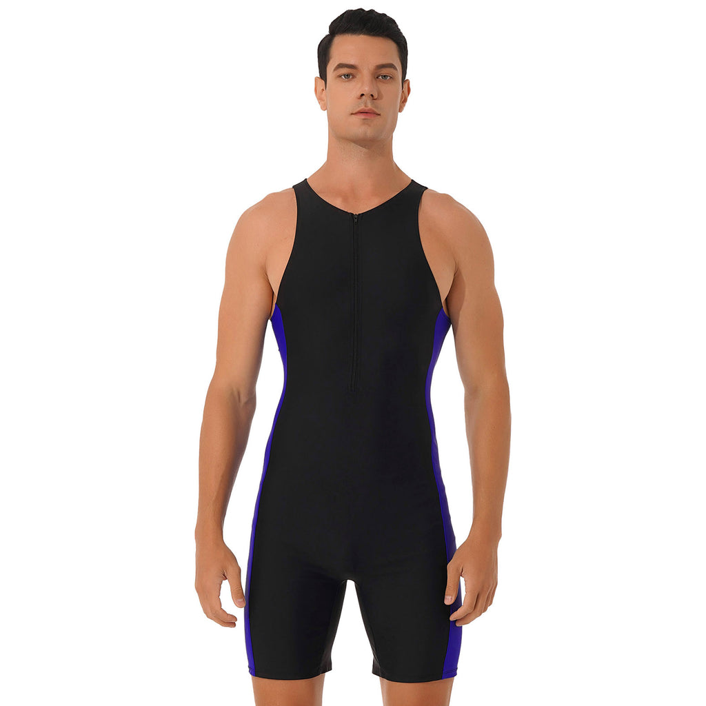 Men One-piece Swimwear Sleeveless Color Contrast Bodysuit Triathlon Wetsuit for Beach Pool Swimming Bathing Suits Male Swimsuits
