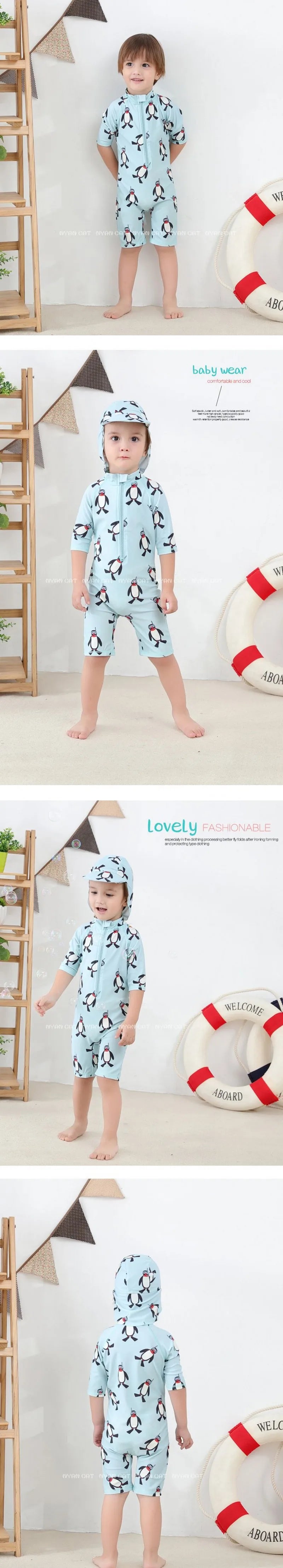 2024 baby boys girls swimwear with cap surfing Wear  swimming suit infant toddler kids children Sunscreen beach bathing Suit