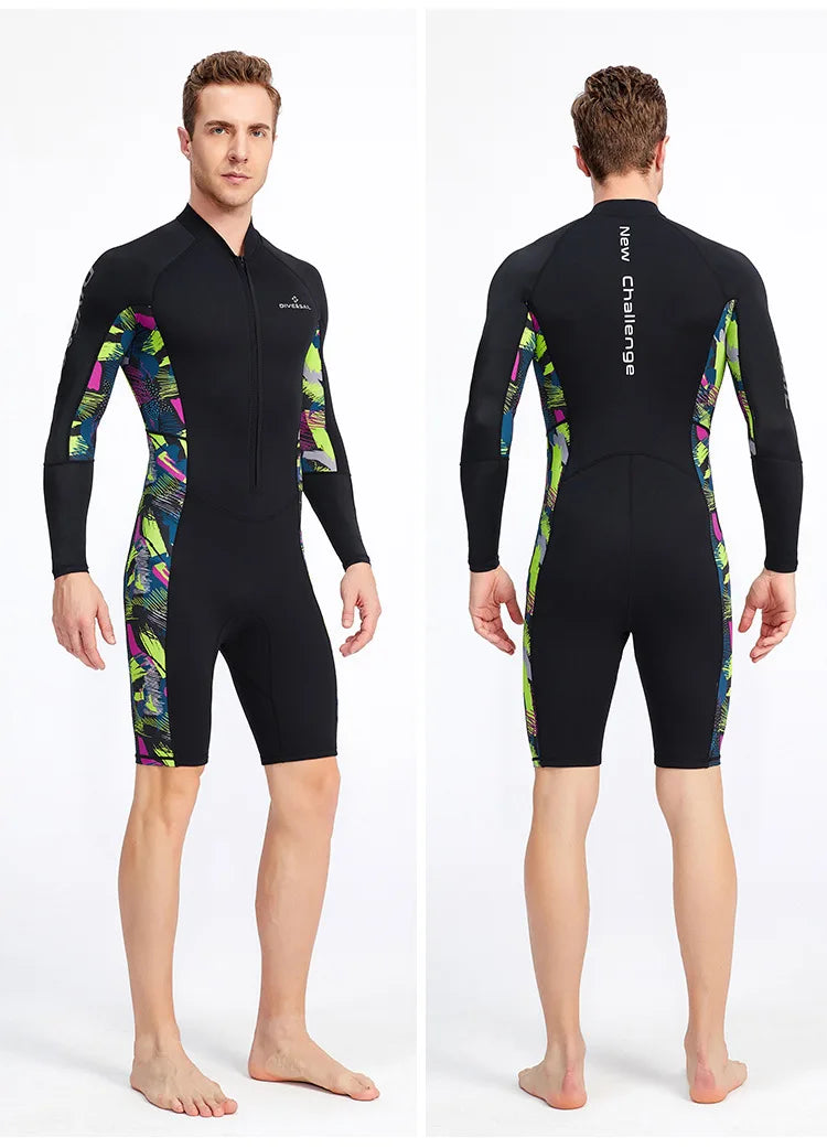 Men 1.5MM Diving Wetsuit One-piece Long-sleeve Sunscreen Wetsuit Snorkeling Surfing Warm Swimming Suit