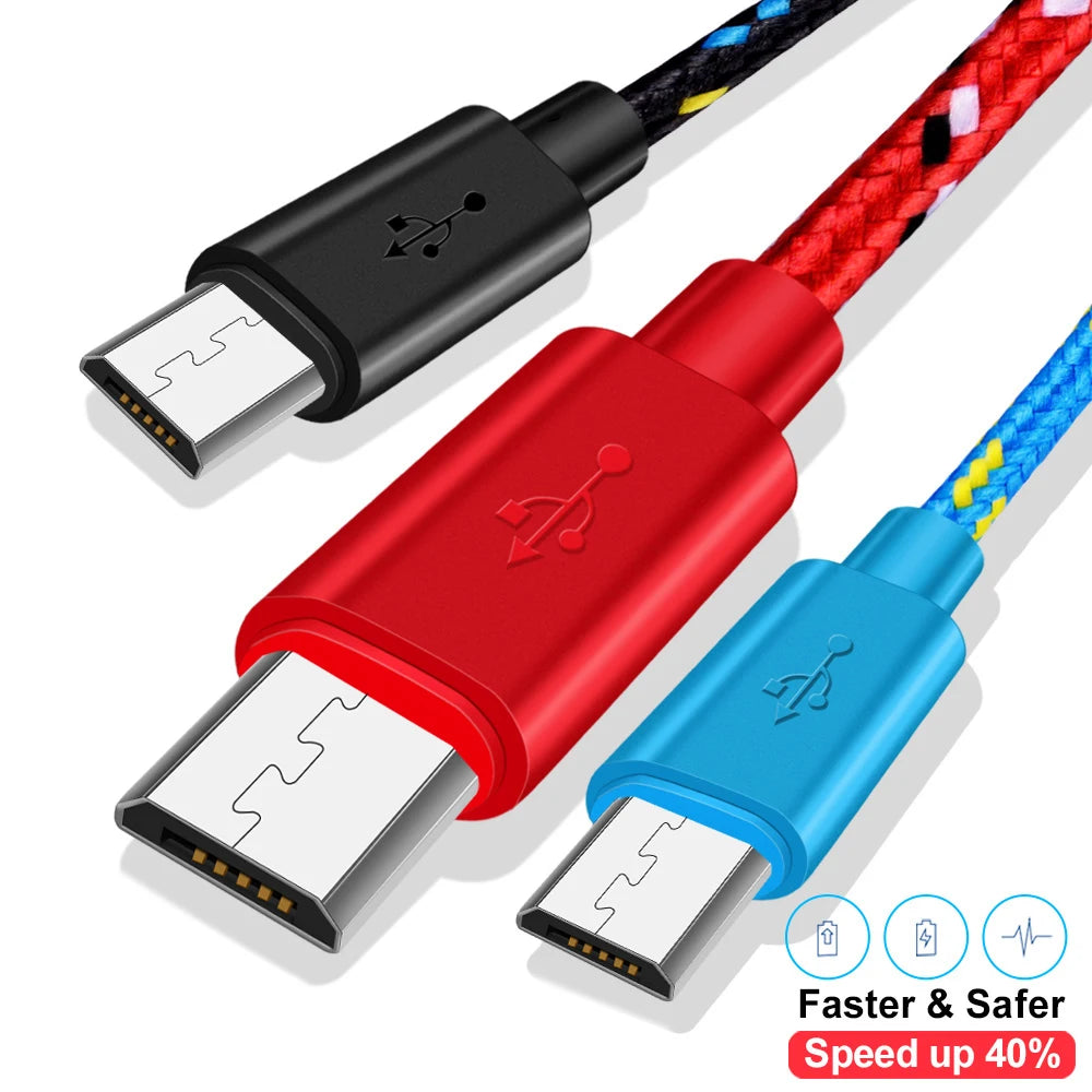 Micro USB Cable 1m Data Sync USB Charger Cable For Xiaomi Samsung Huawei Android Phone Nylon Braided Charging Microusb Cables