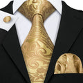 Free Shipping Men's Yellow PaisleyTie Classic Wedding Necktie and Pocket Square Cufflinks Set