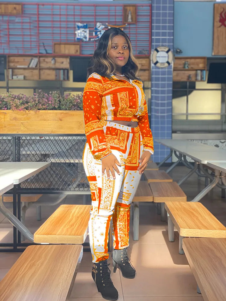 Paisley Bandana Print Two 2 Piece Set Women Fitness Sweatsuit Zipper Up Sweatshirt + Jogger Pants Set Tracksuit Vintage Outfits