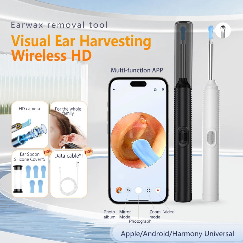 CC10 Smart Visual Ear Sticks Otoscope 1296P HD Endoscope Wax Removal Tool Earpick With Mini Camera