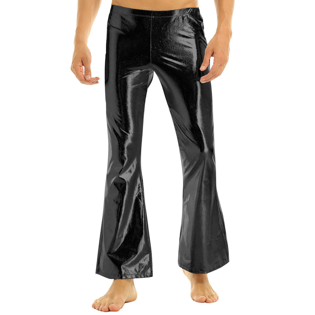 Mens Shiny Metallic 70s Disco Flared Pants Hippie Vintage Hip Hop Carnival Performance Costume Sequins Bell Bottoms Trousers
