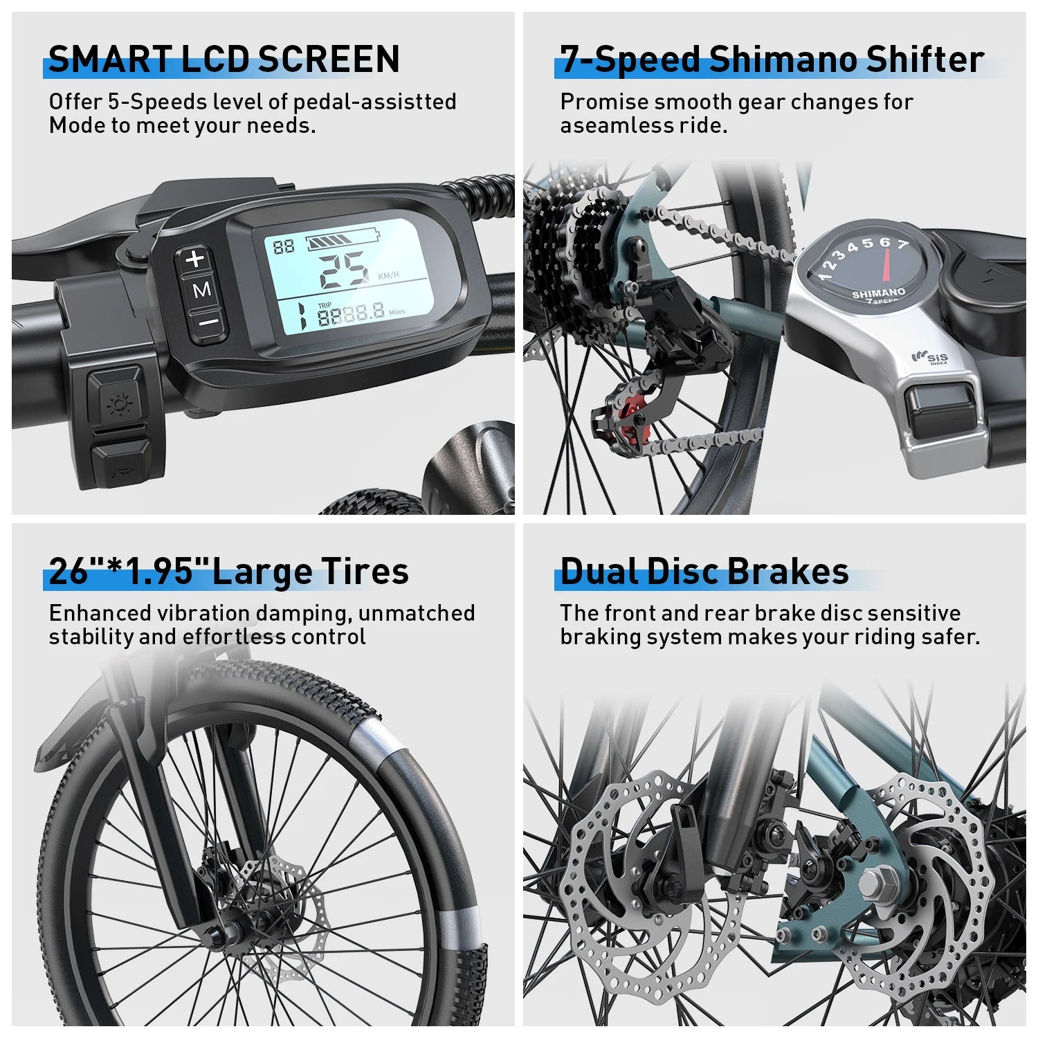 GT300 36V Electric City Bicycle NTC Function 26inch Skinny Rear Hub Motor Pedal-Assist Smart Electronic New Condition